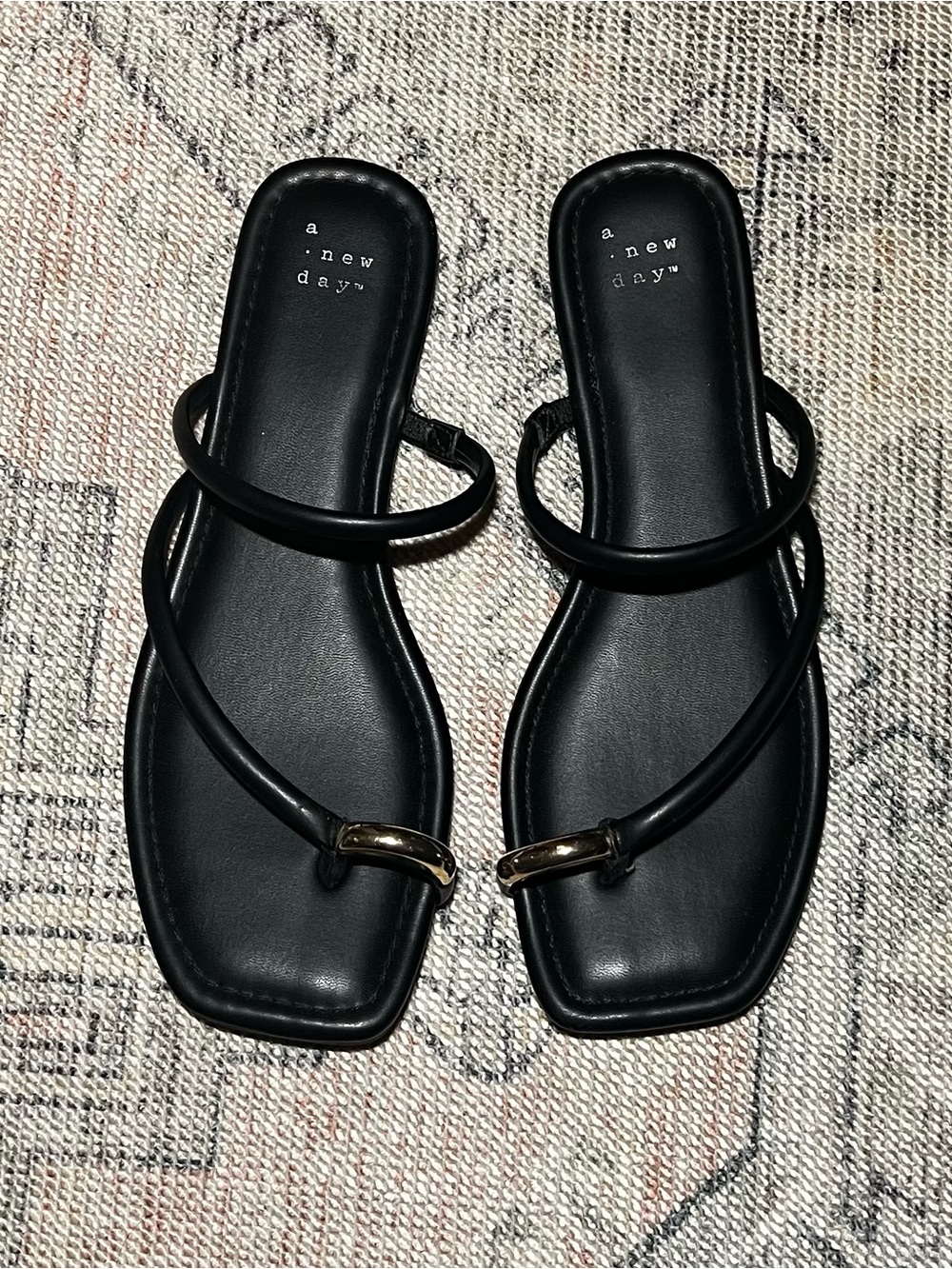 a new day Black Double-Strap Toe-Ring Slide Sandals